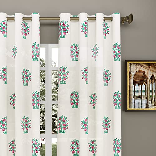 Image of BLOCKS OF INDIA Hand Block Printed Cotton Linen Daylight Door Curtain (Style 4, 7 Feetsemi Sheer, Grommet, Multicolor)