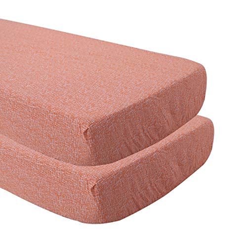 Bacati - 2 Pack Crib Fitted Sheets - Orange Textured Soft Breathable 100% Cotton Percale Baby Sheets - Fits Standard 28 X 52 X 5 Inches Crib & Toddler Mattresses #TOP17