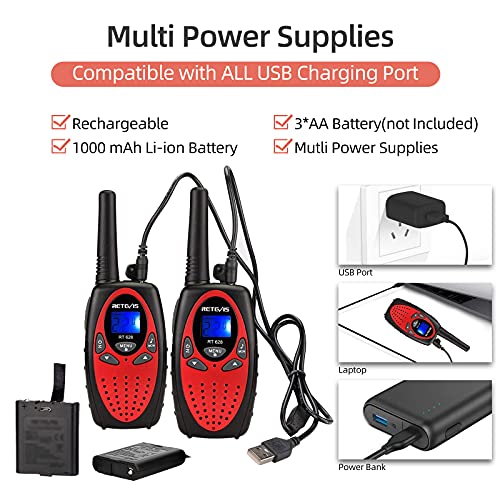 Retevis Rt628 Walkie Talkies Rechargeable With Li-Ion Batteries And Charging Cable,22 Channels Vox,Toys For 3-14 Years Old Boys Girls ,For Outside Adventure(Red, 2 Pack) #TOP2