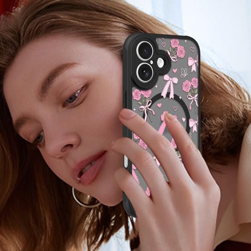 Image of KANGHAR Case for iPhone 16 Bows Bouquet Pattern | [Compatible with Magsafe] Cute Flowers Florals Protective Magnetic Case for Girls Women Men