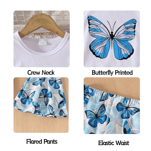 Image of OLMRJKD Kid Toddler Girl Clothes Outfits Short Sleeve Butterfly Top Flared Leg Pants Summer Clothing Set
