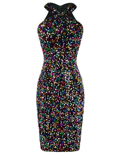 GRACE KARIN Women Colorful Black Dress Sparkly Party Club Sequin