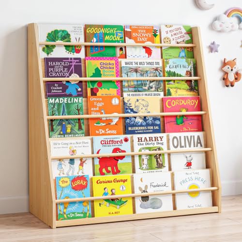 Image of XiaZ Montessori Bookshelf, 5-Tier Wooden Scalloped Display for Kids