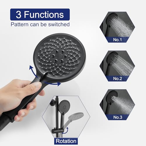 ROVATE Thermostatic Shower Faucet Set Matte Black, Anti Scald Rainfall-Shower with 9.6-inch Showerhead, Bathroom Shower System with Brass Mixing Valve Faucet, Height Adjustable Arm by ROVATE - Image 9