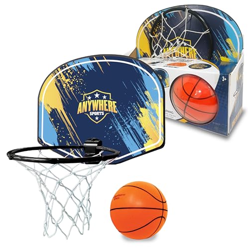 Anywhere Sports Silent Basketball & Hoop Set – Over-The-Door, Quiet Play for Kids, Easy Clip-On Mount, Includes 6-Inch Foam Basketball
