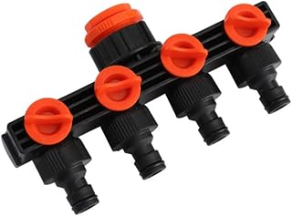 Adaptador de grifo de jardín salidas de 4 vías. Desviador de grifo de 3/4" o 1". Distribuidor de grifo con conexiones de manguera múltiple. Bloqueo de encendido/apagado. Llave de paso individual