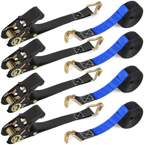 IAZZCO 6M Spanngurte mit Ratsche und Haken, 800KG Bruchlast, TÜV/GS, 4 Set | 6M x 25MM, Doppeltem J-Haken, EN 12195-2, Ratschengurte mit Nockenschnalle für Motorräder, Auto, Anhäng