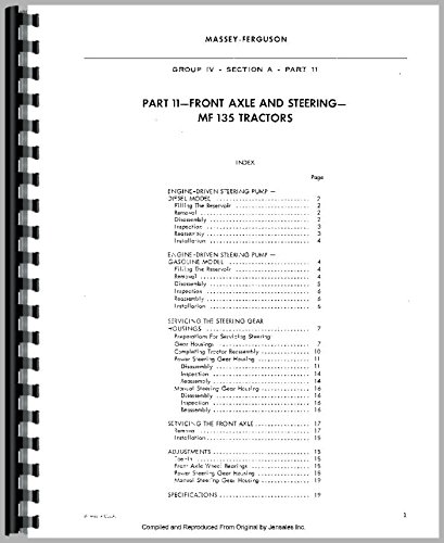 Service Manual Massey Ferguson 150 135 Tractor      Plastic Comb – January 1, 2017