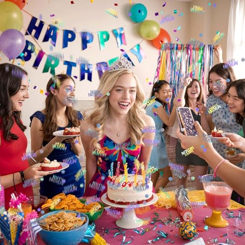 Larrel Happy Birthday Konfetti, 15g Silber Happy Birthday Konfetti Geburtstag Glitzernde Tischdeko Glitzer Geburtstagsdeko Streudeko Geburtstag Geburtstagskonfetti für Junge und Mädchen