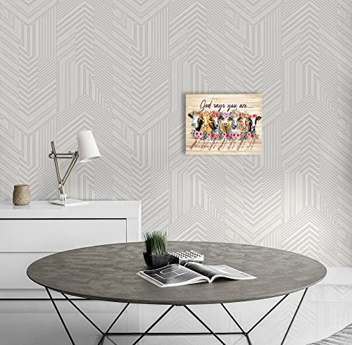 Cute Cow Canvas Wall Art God Says You Are Rustic Farm Cow Kitchen Decor Flower Wooden Background Quotes Pictures Framed Modern Giclee Print Painting Home Decoration For Living Room Bedroom 16X20Inch #TOP3