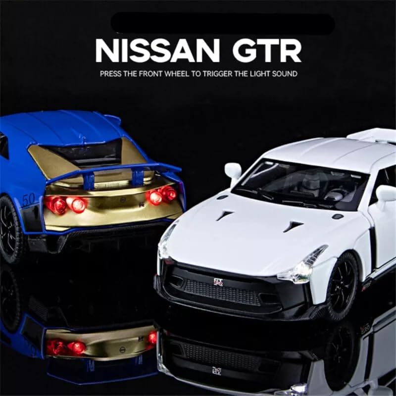 Image of WORSHIPER Compatible for 1:32 Nissan GTR R50 Toy Car Model, Diecast Collectible Pull Back Model Car with Sound and Light, Toy Gift Vehicles for Adults Kids Boys Girls (1:32 Nissan GTR R50-Blue Color)