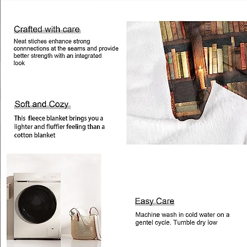 Xsmei Blanket With Books On It, Soft Warm Fleece Throw Blankets For Book Lovers Gift Ideas, Vintage Library Bookshelf Candlelight, 60"X80" #TOP5