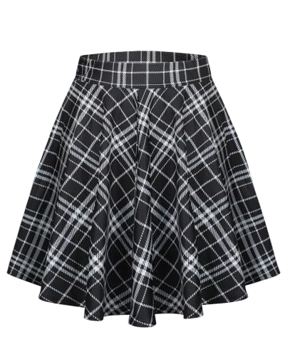 Image of Womens Pleated Mini Skirt Short Skater Skirts(Black and White Plaid,M)