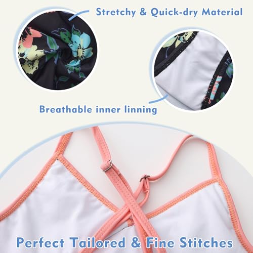 Image of Girls One Piece Swimsuits Hawaiian Ruffle Swimwear Beach Bathing Suit for Summer Vacation