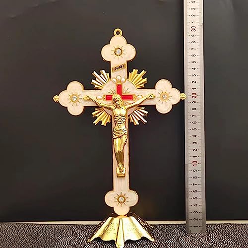 Crucifix de table avec support en bois noble statue de Jésus