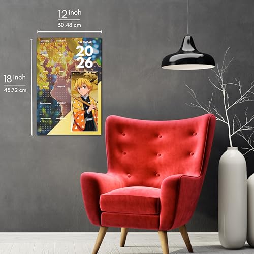 Image of 2026 Anime Wall Calendar 12 x 18 Inch | Zenitsu Agatsuma Theme | Aesthetic Anime Poster Calendar | Room & Wall Decoration | Premium Print