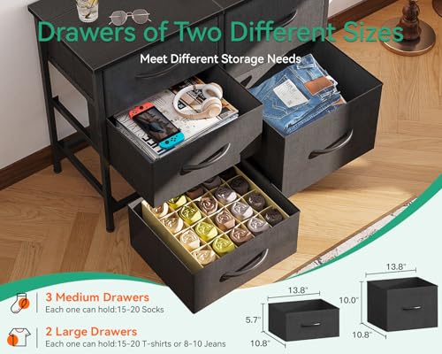 AODK Black Bedroom Dresser with 5 Storage Drawers and TV Stand