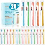 Fresings 20 Pack Disposable Toothbrushes with Toothpaste, Individually Wrapped, Soft PBT Bristles, Peanut Grip Handle, Fluoride-Free, Bulk Travel Kit for Hotel, Guests, Emergency, Adults & Kids