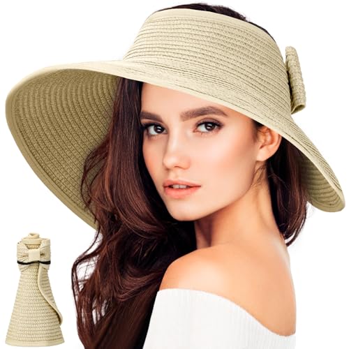 BellaGesundheit Sombrero de Sol para Mujer, Sombrero de Paja Plegable con ala Ancha, protección UV UPF 50+, Sombrero de Verano para Playa y Actividades al Aire Libre (Beige)