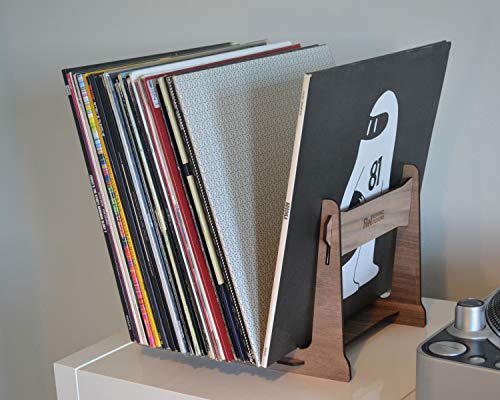 Support de rangement de disques vinyles à double extrémité, 35–60 disques, chêne véritable et placage noyer (Noyer) - Les Beatles, Paul McCartney, John Lennon, RIngo Starr, George Harrison Support de rangement de disques vinyles à double extrémité, 35–60 disques, chêne véritable et placage noyer (Noyer) – Image 3