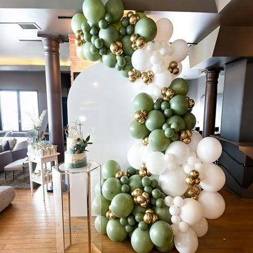 Image of Sage Green Balloon Arch Garland Kit, Sage Green White Gold Balloons for Boho Birthday Wedding Bridal Baby Shower Engagement Party Decorations