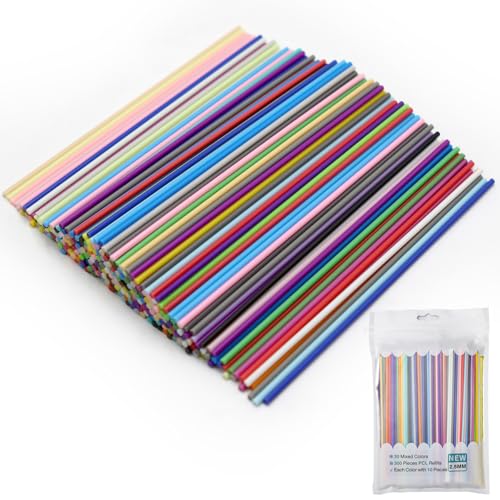 Image of 300PCS 3D Pen Filament Refill for 3doodler Start 3D Pen,2.5mm PCL Low Print Temperature Refills Case 30 Colors,Contains 5 Fluorescent Colors