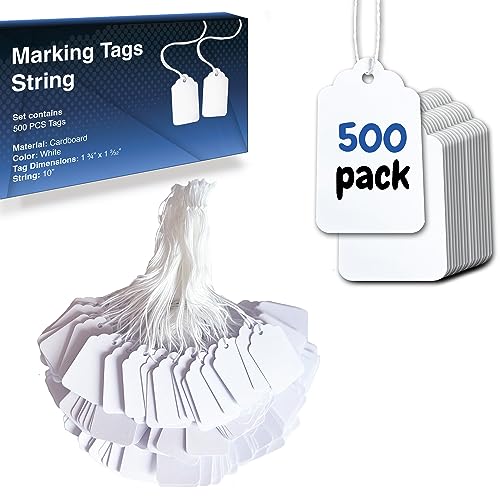 Image of Easytwelve - 500 Pcs White Price Tags with String Attached, Hang Tags for Product, Labeling 1.75 x 1.093 inch