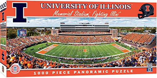 Image of MasterPieces - 1000 Piece Jigsaw Puzzle, NCAA Illinois Fighting Illini, Panoramic Football Stadium View, Fun for Adults and Family, 13 inchx39