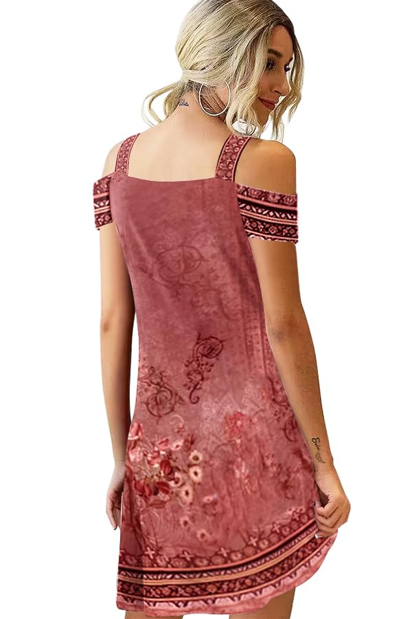 Image of SAUKOLE Womens Sexy Cold Shoulder Dresses Summer Casual Dress Loose Fit Knee Length Dress