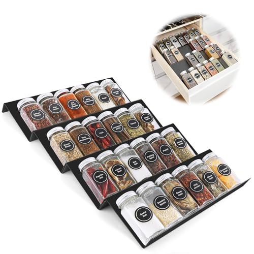 Organizador de Especias Ajustable para Cajones 4 pcs, Especiero cajon Cocina extensible para almacenamiento en cocina encimera gabinete estante, negro