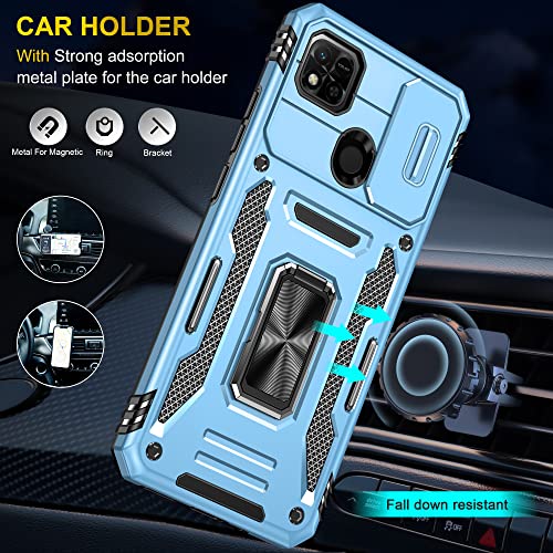 Image of Polycarbonate Slide Camera Cover with Ring Holder Mobile Phone Back Cover for Redmi 9C /9 /9 Activ /10A /Poco C31 (Blue)