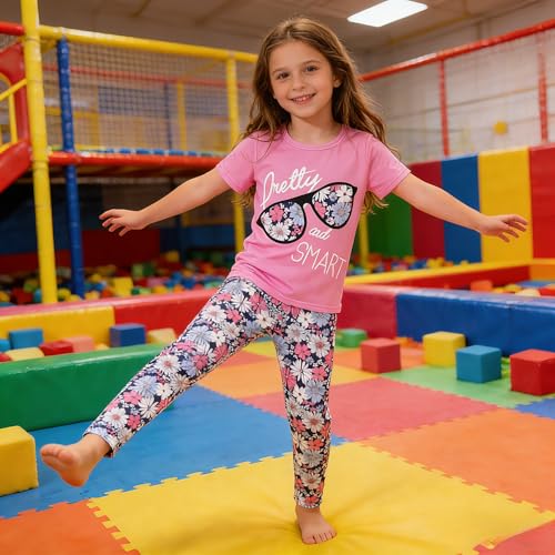 Image of 4-7T Kids Toddler Girls Print Outfits Short sleeved Flower Printed Top+Flower Print Pants Set