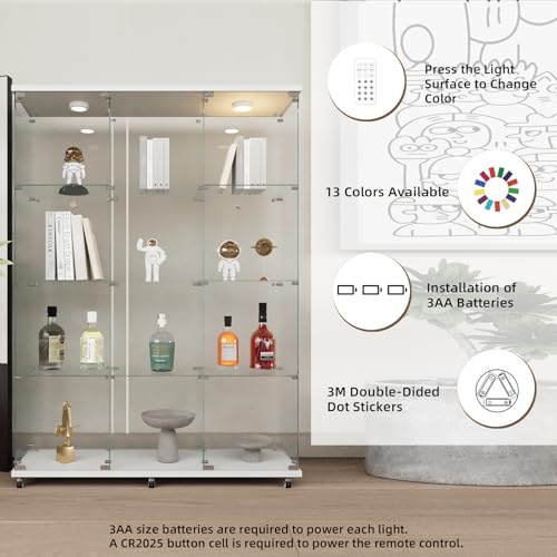 Image of Beauty4U White Glass Display Cabinet, 12-Shelf Curio Cabinet with LED