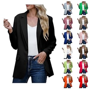 Women’s Casual Blazer Jacket Solid Lapel Collar Long Sleeve Coat Loose Fit Work Office Outwear with Pockets