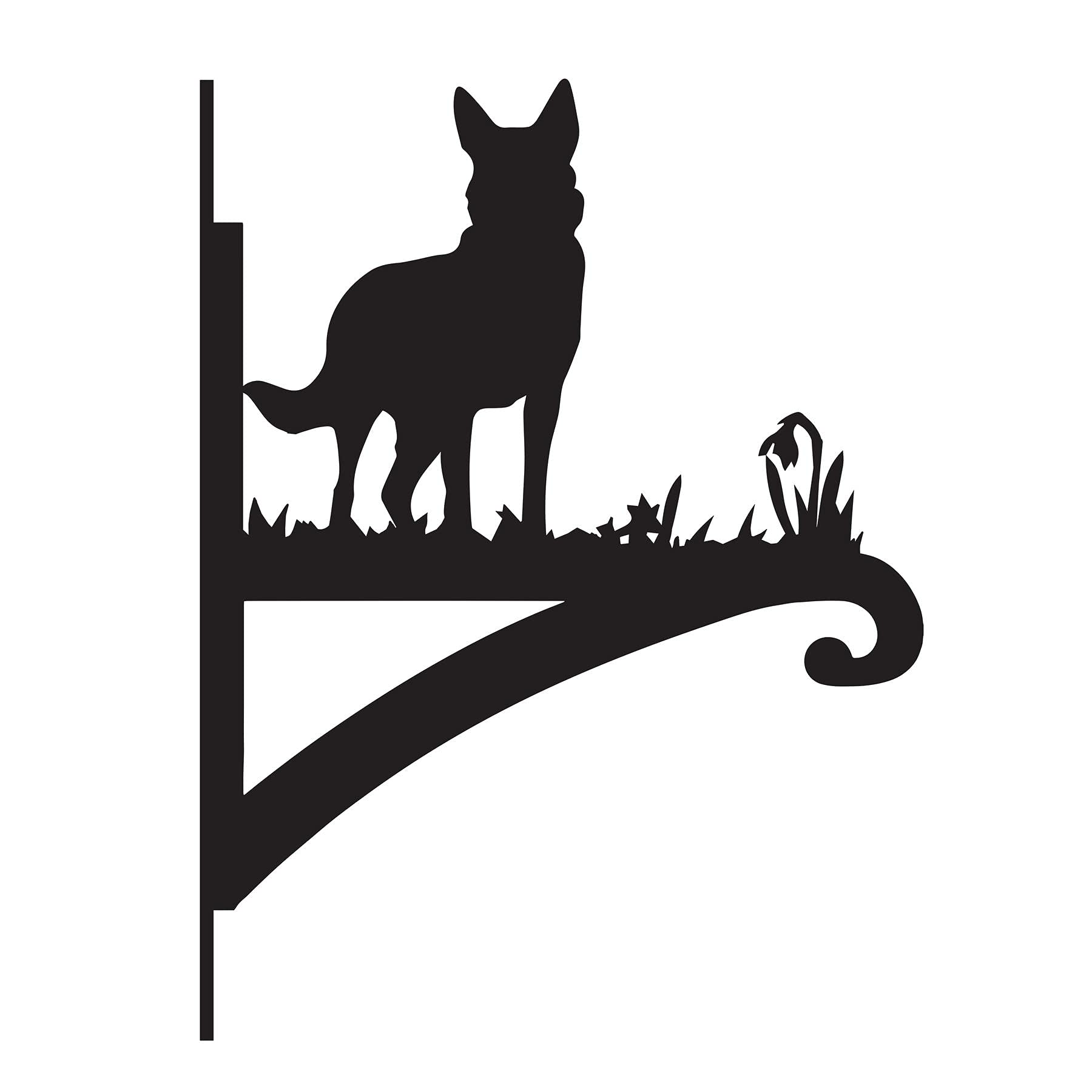 Black Steel German Shepherd Dog Hanging Basket Bracket - Wall Mounted Garden Plant Hook for Outdoor Baskets, Decorative Heavy Duty Garden Wall Hook