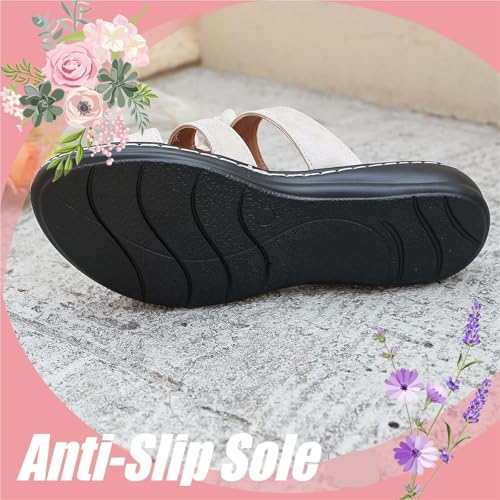 2025 Women's Floral-Embellished Slip-On Sandals, with Flowers Arch Support Slide Walking Sandals3