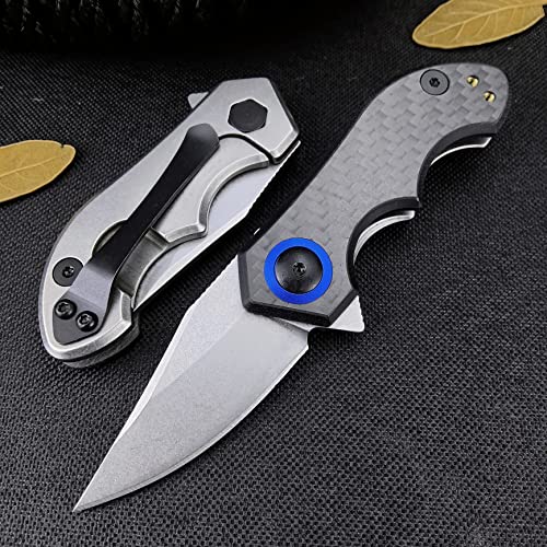 Huaao Mini Folding Pocket Knife Quick Opening 1.8 Inch D2 Steel Blade Carbon Fiber Front With Stonewashed Back Handle,Pocket Clip,Frame Lock,Outdoor Hunting Self-Defense Camping Edc Tool #TOP1