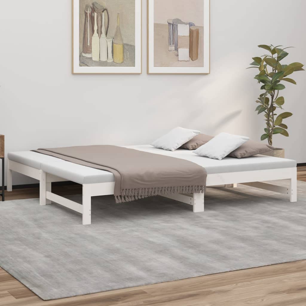 vidaXL Dormeuse Estraibile Bianca 2X(75x190) cm Legno Massello di Pino