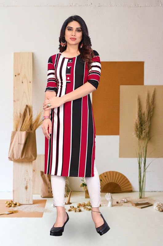 Image of JAKHANA Women's Crepe Printed Casual Straight Calf Length Round Nick Kurta Pack of 4
