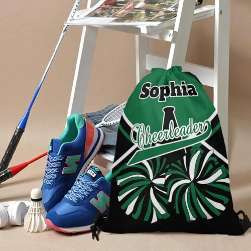 Cheer Black Green White Cheerleader Drawstring Backpack for Women Men Gym String Bag Sackpack Competition Bag Sport Cinch Sack with Name2