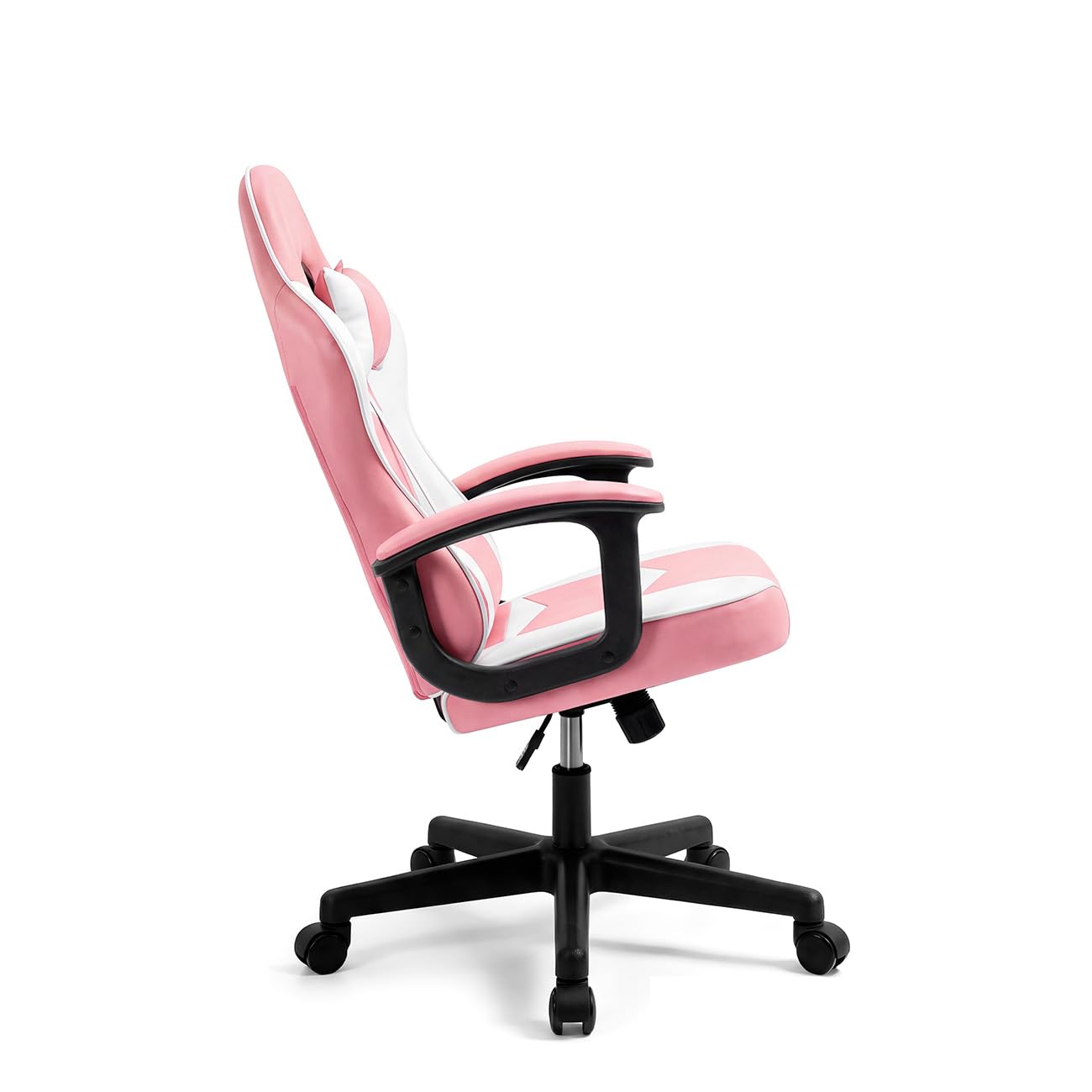 duehome | Chaise de Gaming Raptor Ergonomique réglable en Hauteur avec Roues à 360°, Design Racing, Finition Rose et Blanc, Dimensions : 50 cm (Largeur) x 68 cm (Longueur) x 116-125 cm (Hauteur)