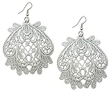 Bijoux De Ja Chandelier Gray Lace Trim Dangling Earrings 3 Inches Drop
