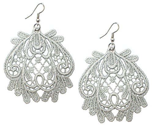 Bijoux De Ja Chandelier Gray Lace Trim Dangling Earrings 3 Inches Drop #TOP14