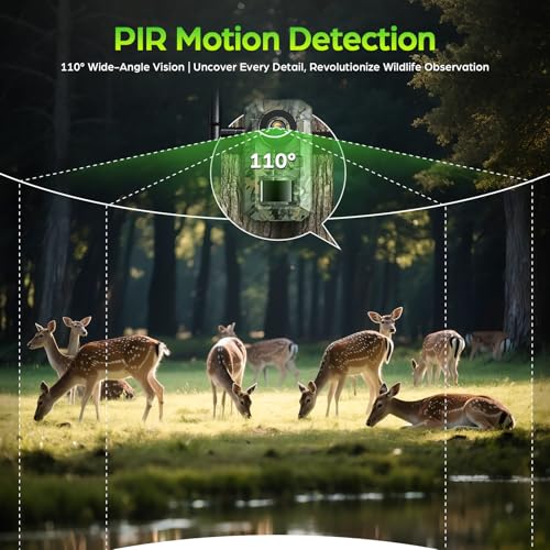 4G LTE Cellular Trail Camera - 2K HD Live Streaming with Built-in SIM Card, 0.2s Motion Activated Solar Game Camera with Night Vision IP66 Waterproof for Wildlife Monitoring Off-Grid