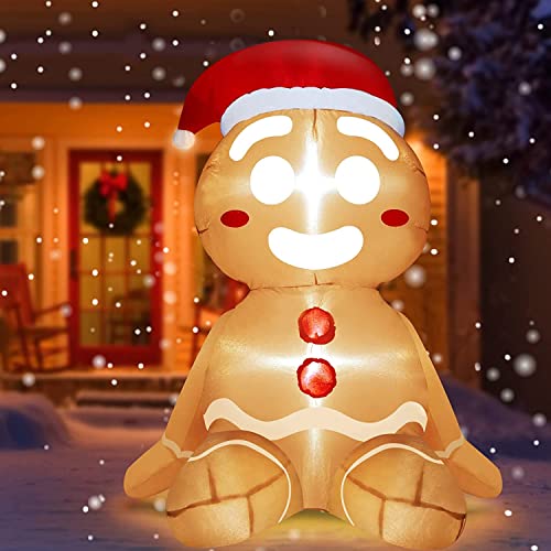 Turnmeon 3.5 Ft Christmas Inflatables Sitting Gingerbread Man Outdoor Christmas Decoration, Lighted Blow Up Santa With Xmas Hat Led Lights Xmas Decor Holiday Yard Lawn Garden Home Party Indoor Outside #TOP1