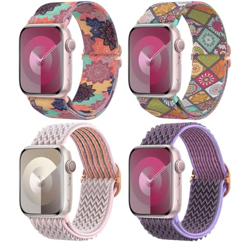Delidigi 4 Piezas Trenzada Correas Compatibles con Apple Watch 42mm 44mm 45mm 46mm 49mm Mujer, Correa de Reemplazo Estirables Elásticos para iWatch Series 11 10 9 8 7 6 5 4 3 2 1/SE 3 2 1/Ultra 3 2 1