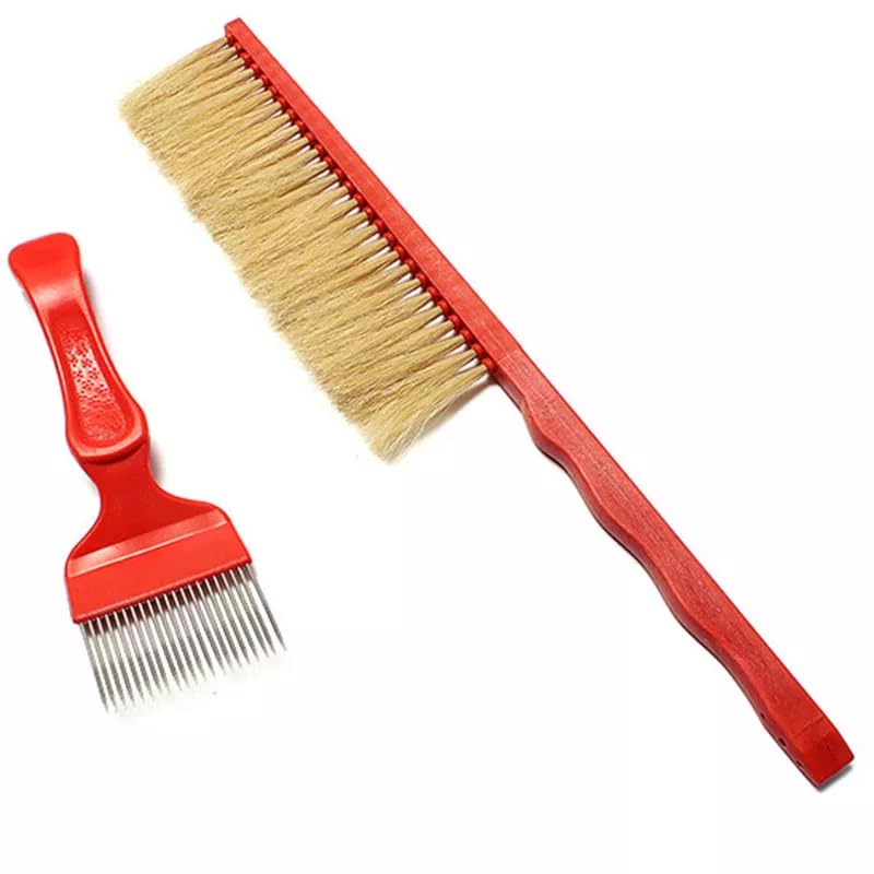 Bienenzucht Werkzeug Set Silber+Rot Edelstahl Beekeeper Imker mit Bienenbürste und Königin Markierung Käfig mit Kolben, Smokerimkerei Bienen Smoker Imkerei Imkereibedarf for Bienen Volk