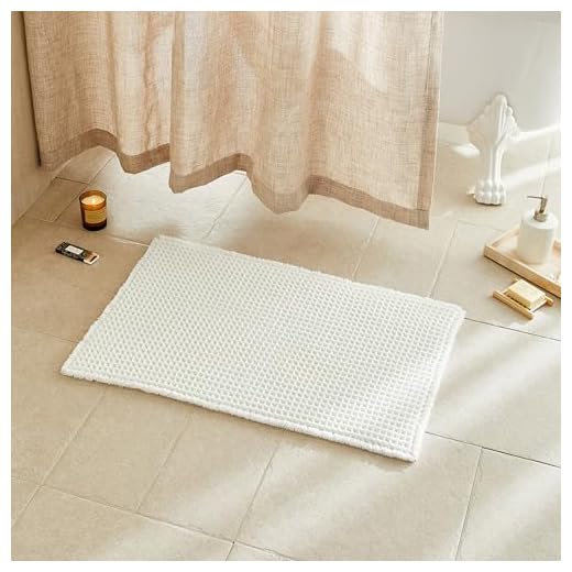 TYUU Cream White Bathroom Rugs, Waffle Bath Mat Non Slip Washable Super Absorbent Quick Dry Boho Farmhouse Bathroom Decor, 24"x16" Cream White