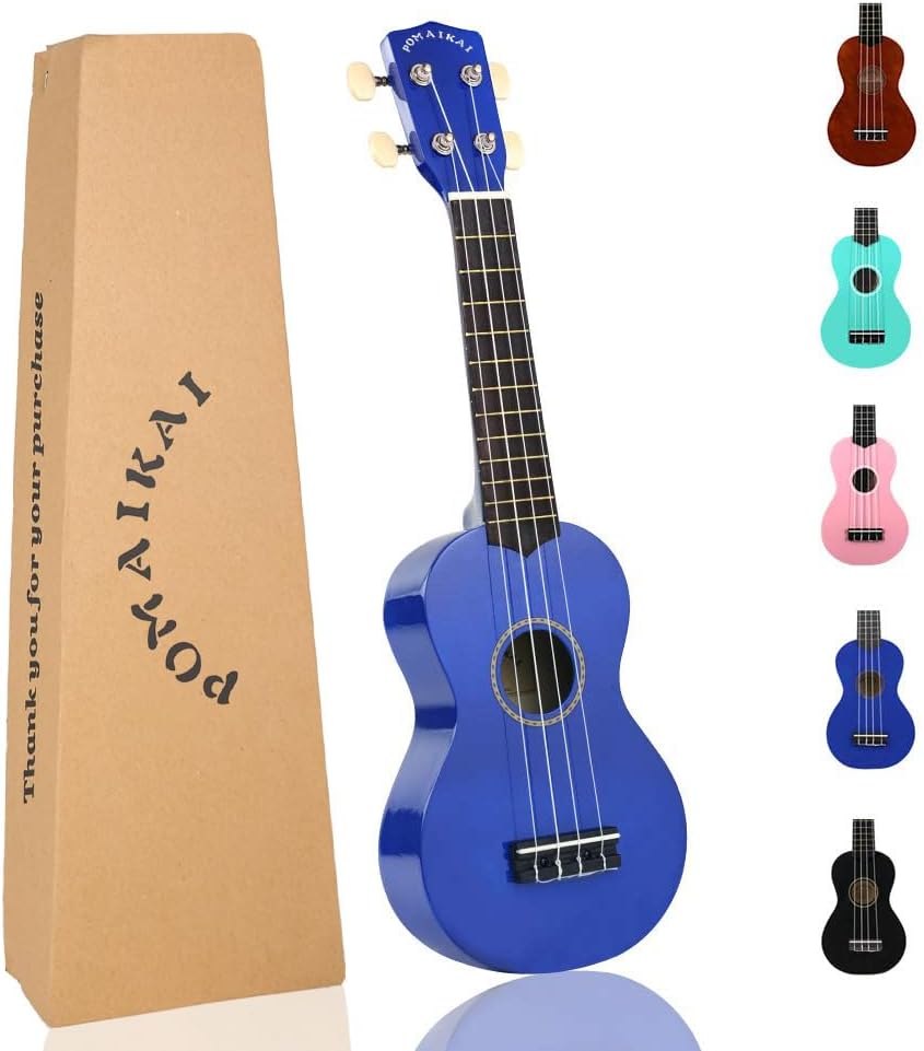 POMAIKAI Soprano Ukulele for Beginners, Ukelele 21" Beginner Instrument for Adults Wood Guitar Small (Dark blue)