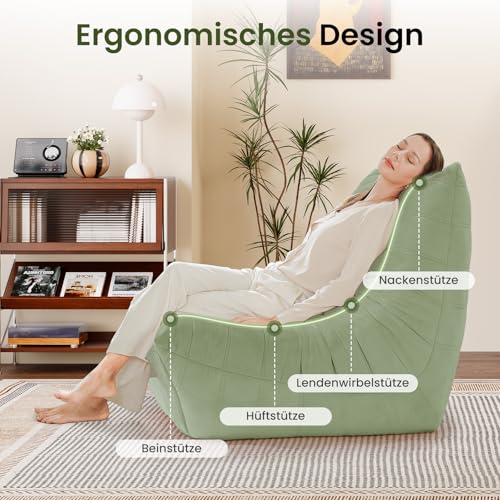 Meskanu Loungesessel für kleine Räume, Bodensofa Lazy Sofa mit Memory Schaum, Cloud Couch aus Wildlederimitat, Kleines Sofa für Schlafzimmer und Wohnzimmer, Grün